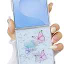 Compatible with Samsung Galaxy Flip 7 Case Clear Butterfly Pink Women Girls Sparkle Glitter Shockproof Phone Cover for Galaxy Z Flip 7 (Butterfly Pink)