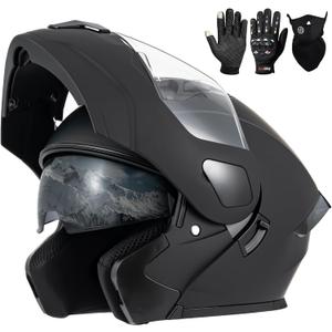 Modular Motorcycle Helmets, DOT Approved Flip up Dual Visor Full Face Helmet for Men Women, ATV UTV ADV Four Wheeler Street Bike with Gloves Mask | Dual Visor, Full Face Helmet for ATV UTV ADV Four Wheeler Street Bike with Gloves Mask, Small
