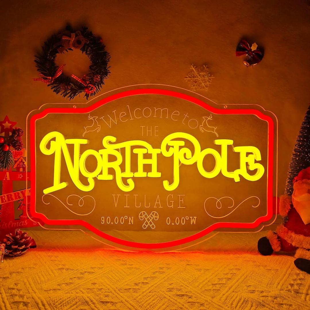 Christmas Neon Sign Welcome to The North Pole Neon Light for Wall Decor Dimmable Led North Pole Christmas Decorations Light Up Sign for Window