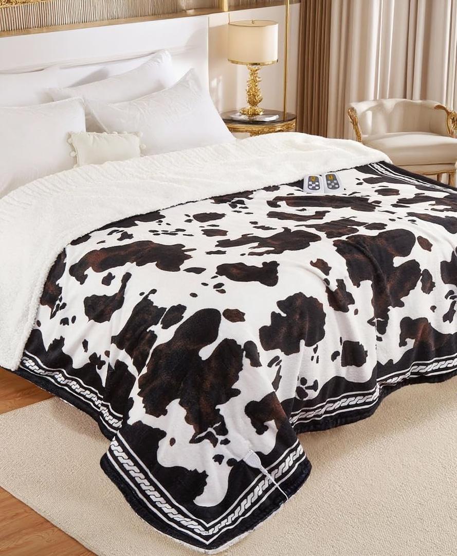 CAROMIO Heated Electric Blanket King Size with LCD Dual Controller, Cow Print Heating Blankets, 10 Heat Levels & 1-12H Time Settings, ETL Certified, Machine Washable, Brown Black, 100" x 90"