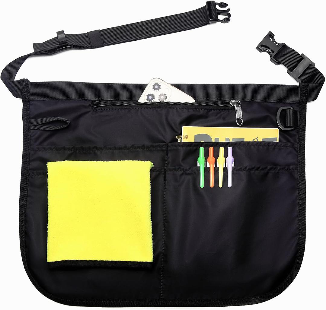 Waterproof Server Apron for Women with 5 Pockets,Quickly Put on and Take off Waitress Aprons,Work Apron for Bartender Barista (Black)