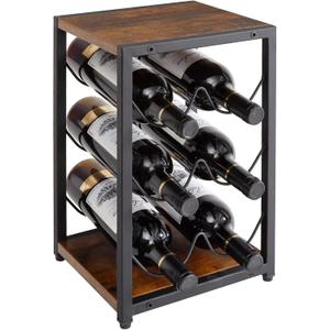 IBUYKE Rustic Wood 6 Bottles Wine Rack for Countertop,3 Tier Free Standing Wine Rack,Wine Bottle Holder Stand Organizer for Home Decor Bar,Cabinet, Pantry,Countertop TMJ901H