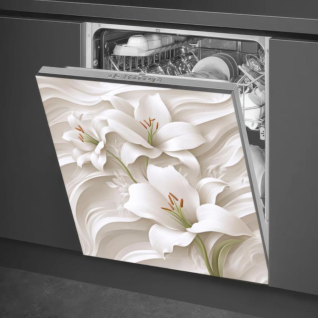 BlissYard Flower Dishwasher Magnet Cover 23x26 Inch Petal Texture Magnetic Dishwasher Cover Washers Fridge Panel Decal Cover Washing Machine Cabinet Reusable Door Covers Decorative