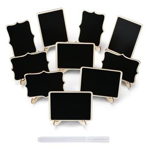 JEFURE 12 Pcs Mini Chalkboard Signs, Small Chalkboard Labels with Easel Stand, Wooden Blackboard for Table Numbers, Food Signs, Wedding Signs, Place Cards and Event Decoration, with 1 Liquid Chalk
