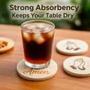 Amen Christian Religious Coasters Set of 4 Absorbent Ceramic Drink Coasters with Non-Slip Cork Base Prayer Hands Faith Blessing Bible Verse Decor for Coffee Table Church Gift