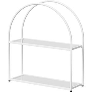 Crofy White Arched Frame Wall Shelf, Decorative 2 Tier Bathroom Wall Shelf with Transparent Tempered Glass Shelves and Robust Storage Capacity, 6" D x 17.9" W x 19.18" H