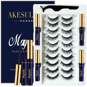 Magnetic Eyelashes - Magnetic Lashes with 4 Tube of Magnetic Eyeliner - 10 Pairs Magnet False Eye Lashes Kit with Applicator - Natural Look Easy to Apply