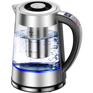 Electric Kettle with Temperature Control for Tea and Coffee, 1.8L 1500W, Keep Warm - Removable Infuser, Glass Tea Kettle Hot Water Boiler, BPA Free, Auto Shut Off, Boil-Dry Protection, Stainless Steel