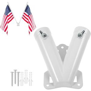 Flag Holder, Flag Bracket, Flag Pole Holder Bracket Double Hole Design Outside House Heavy Duty Metal Flag Mount, Aluminum Alloy Mounting Brackets(1 inch)