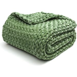 YnM Velvet Knitted Weighted Blanket, Hand Made Chunky Knit Weighted Throw for Sleep, Stress or Home Dcor, Rest and Relax in Style Weighted Blankets (Avocado Green, 50''x60'' 10lbs)