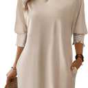 Dokotoo Womens Dresses 2025 Spring 3/4 Sleeve Fashion Dresses Crewneck Casual Mini Dress with Pockets S-XL