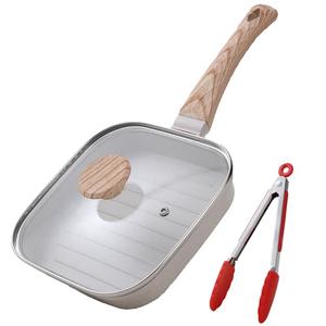 Foorey Home Grill Pan with Lid Non Stick Griddle Pan for Stove Top Indoor Cooking Steak Pan Square Aluminum Skillet Grilling Induction Compatible with Tong White 7.48 inches