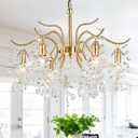 Tree Branch Crystal Chandeliers 22in Modern Gold Chandelier Light Fixtures E12 6-Light Ceiling Hanging Pendant Light for Living Room Foyer Dining Room