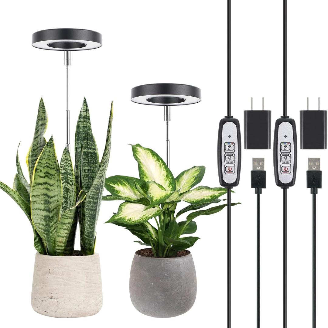 LORDEM Grow Light, Full Spectrum LED Plant Light for Indoor Plants, Height Adjustable Growing Lamp with Auto On/Off Timer, 4 Dimmable Brightness, Ideal for Small Plants, 3 Packs of Black