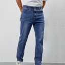 Mens Elastic Waist Jeans Relaxed Fit Stretch Denim Pants Straight Leg Jean with Zipper (Blue, XL)