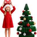 Civaner 20 x 12 inches Honeycomb Christmas Tree Thickened 3D Honeycomb Paper Christmas Tree with Magnetic Folding Xmas Modern Decorations Xmas for Home Living Room Holiday Decorations (19.7 Inches, Green)