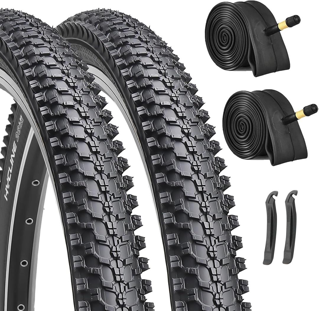 Hycline 2-Pack Mountain Bike Tires Set: 20/24/26/27.5-inch Folding Replacement High-Performance Wear-Resistant Bicycle Tires and Pair Inner Tubes with Tire Levers for MTB Off-Road Bike, 26x1.95 inch