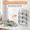 6-Tier Pot Lid Organizer Rack, 2 Pack 3-Slot Kitchen Pot Lid Holders | Rustproof Pan Lid Organizer for Cabinet Door and Wall, 6 Adhesive Hooks and 8 Screws Wall Anchors Set, 2 Installation Ways