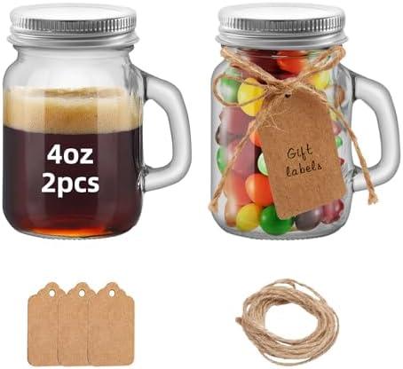 eispap 6pcs 4 OZ Mini Mason Jar Mugs Mason Jar Mugs with Handles and Lids Small Drinking Glass and DIY Favor Wedding Bridal Shower Party Supplies for Drinks, Gifts, Candles and Crafts 120ML (6)