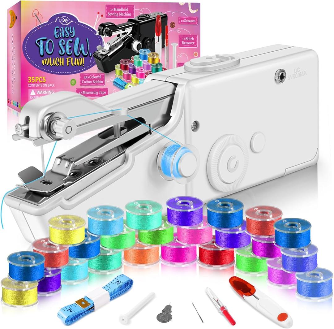 35PCS Accessories Automatic Handheld Sewing Machine, Mini Sewing Machine for Beginners & Adults, Easy to Use and Fast Stitch Suitable for DIY, Clothes, Home, Travel