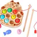 Montessori Magnetic Wooden Fishing Game for Toddlers 1-3 Years Old,Fine Motor Skills Early Learning Eyes Hands Cooperation Toy for Boys & Girls Great Birthday Gift
