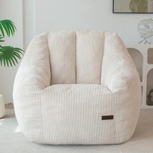 MAXYOYO Bean Bag Chair, Bean Bag Sofa with Filler, Cozy Living Room Chair for Adults and Kids, Stuffed Floor Sofa for Bedroom Dorm Reading, Beige