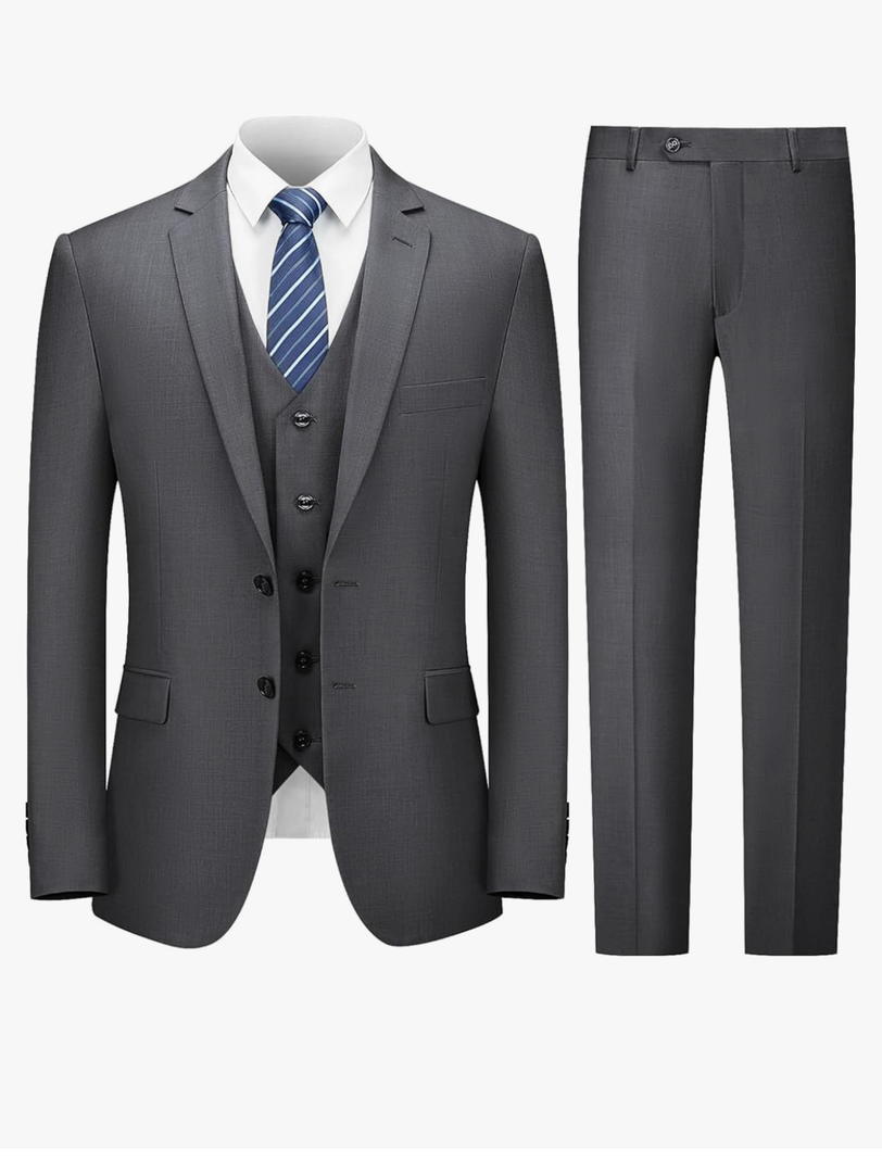 Cooper & Nelson 3 Piece Mens Suit Set, 2 Button Slim Fit Suit for Men, Jacket, Vest, Pants and Tie, Size XL