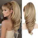 Clip On Ponytails Extension with Claw Clip Pony Tails Hair Extensions, 18" Hair Ponytail Extension 2-In-1 Drawstring & Claw Clip Ponytail for a Trendy Look, Strong Grip Clip for All-Day Wear, No Slip (Brown with Blonde Highlights)