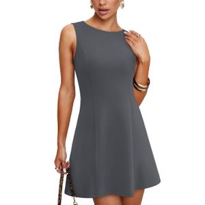 WIHOLL Women's Sleeveless A-Line Mini Dress Spring Summer Boat Neck Cute Little Short Going Out Date Night Petite Club Party Dinner Birthday Elegant Formal Cocktail Dresses Dark Grey XS