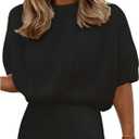 GORGLITTER Women's Puff Short Sleeve Cropped Sweater Tops Cute Chunky Fall Fashion Knit Crop Sweaters 2025 Crop Black Small