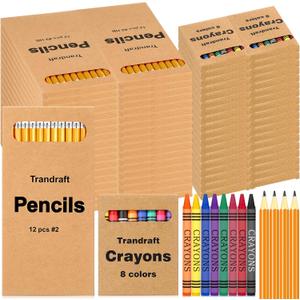 192 Pcs Bulk Crayons Packs with 288 Pcs Sharpened Bulk Pencils(#2 Hb), Back to School Gifts for Students Mini Crayons Individual Pack 8 Colors for Classroom Party School Supplies (48 Boxes)