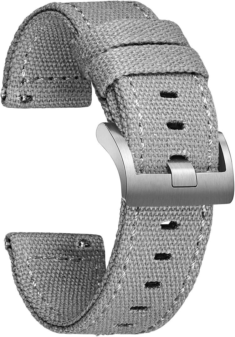 Hemsut Canvas Quick Release Watch Band 18mm 20mm 22mm 24mm Replacement Watch Straps for Men Women (Grey)