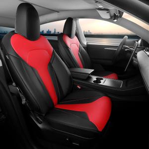 Upgrade for Tesla Model Y Seat Covers 2024 2023 2022 2021 2020 5-Seater, Full Set Custom Fit, Waterproof Faux Leather, Breathable & Easy to Install BlackRed (Not Fit 2025/2026)