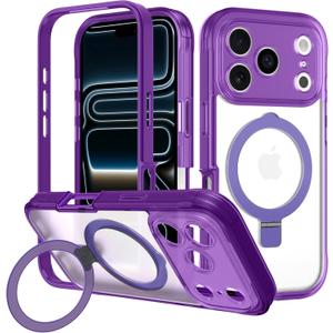 for iPhone 17 Pro Max Case with Magnetic Invisible Stand [Compatible with MagSafe] Military Drop Protection Shockproof Slim Translucent Skin-Touch Case Cover Violet
