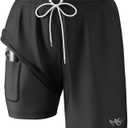 Angel season Men's 7" Quick Dry Swim Trunks with Compression Liner 2025 New Beach Board Shorts Bathing Suit with Pockets (Black, L)