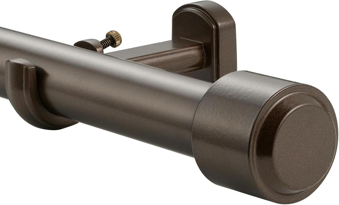 Heavy Duty Curtain Rods, 1 1/8 Inch Diameter Single Curtain Rod 72-144Inch(6-12ft) Extendable Length with End Caps Adjustable Modern Brackets-Dark Bronze