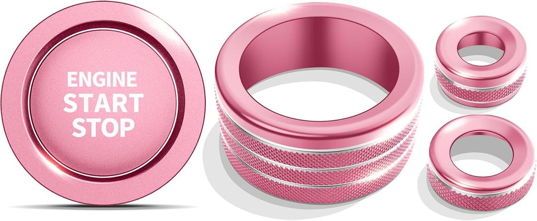 Polodunn for Toyota Tundra 2022-2025 2026 & Sequoia 2023-2025 2026 Accessories, Aluminum Alloy Knob Cover Trim 5-Piece/Set (Pink, Fit 8-inch Display Screen)
