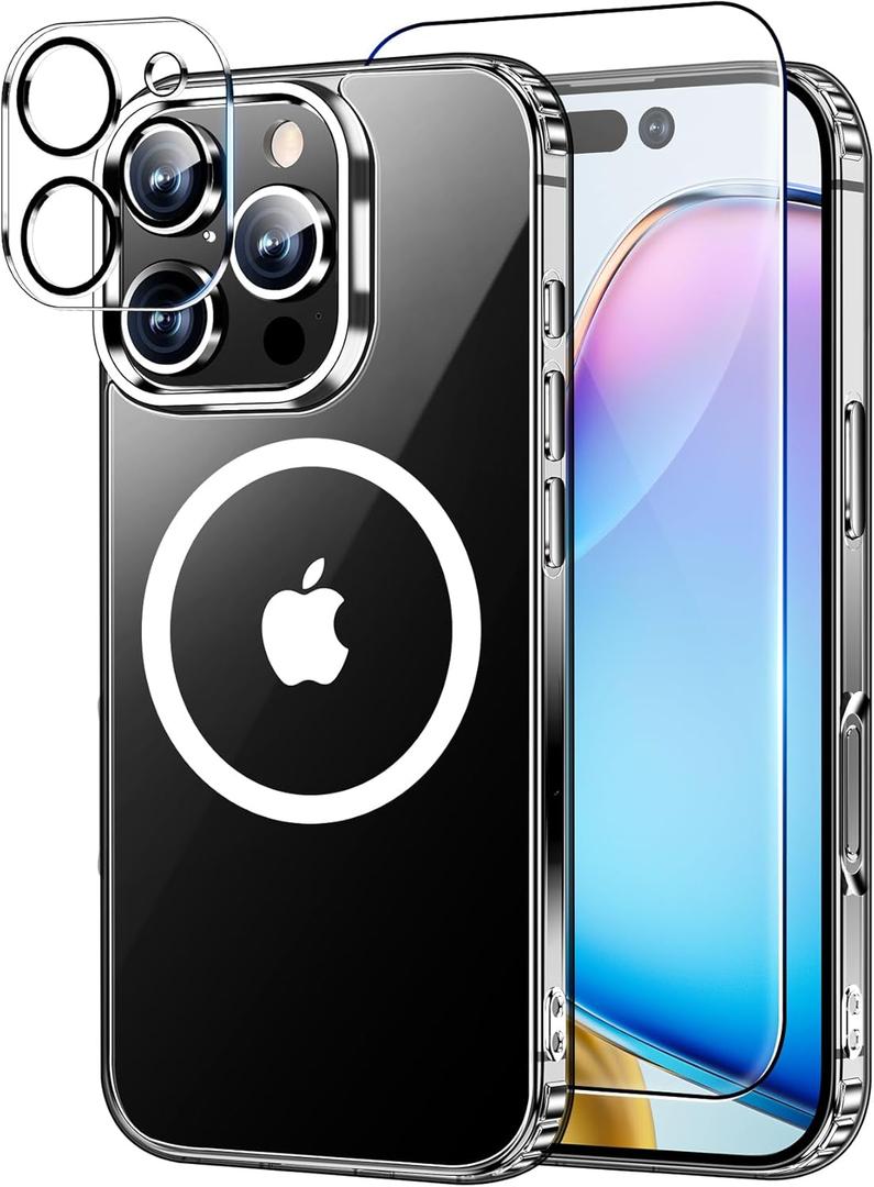 Xiwxi for iPhone 16 Pro Max Case, [Compatible with Magsafe], with Screen Protector+Camera Protector, [Military-Grade Drop Protection], Anti-Yellowing Magnetic Phone Case,Clear