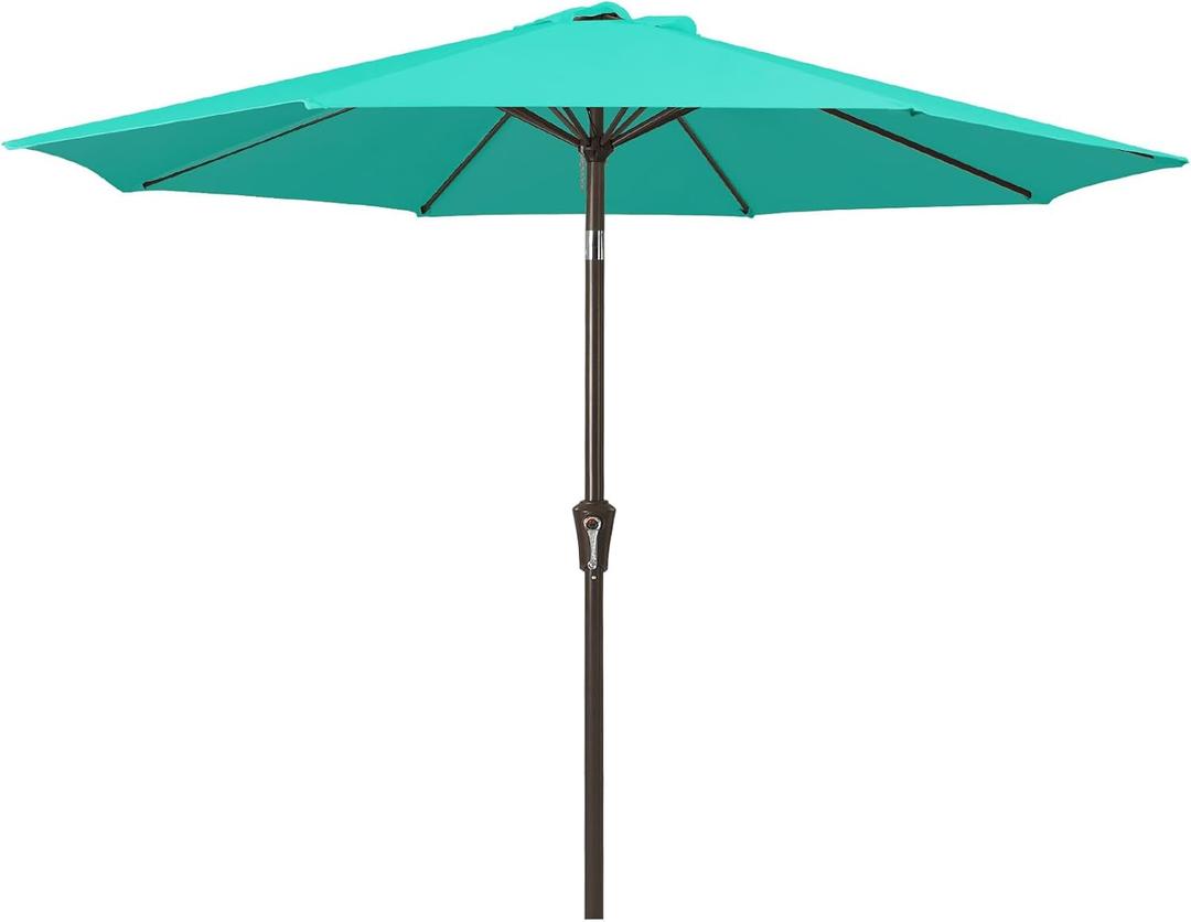 JEAREY 9FT Outdoor Patio Umbrella Outdoor Table Umbrella with Push Button Tilt and Crank, Market Umbrella 8 Sturdy Ribs UV Protection Waterproof for Garden, Deck, Backyard, Pool (Aqua Sky)