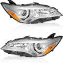 WEELMOTO Headlights for 2015-2017 Toyota Camry Models Only [4-Door Sedan], Factory Headlight Models Only Chrome Housing Amber Reflector Left+Right
