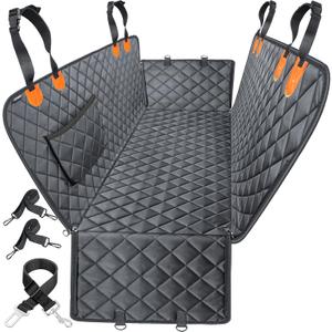 URPOWER Dog Car Seat Cover for Pets 100% Waterproof Seat Cover Hammock 600D Heavy Duty Scratch Proof Nonslip Durable Soft Back Seat Covers for Cars Trucks and SUVs (Standard (54" W x 58" L), A-Black with Orange)