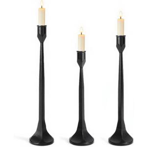Vintage Cast Iron Black Taper Candle Holders Set of 3 Antique Decorative Candlestick Holder for Wedding Dining Table Party Rustic Home Decor, Black