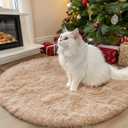 OLANLY Beige Round Rugs for Bedroom - Machine Washable, 3 ft Circle Area Rugs for Living Room, Soft and Fluffy Shaggy Carpet for Teen Girls and Boys, Nursery Rooms, Dorms, Home Decor Aesthetic