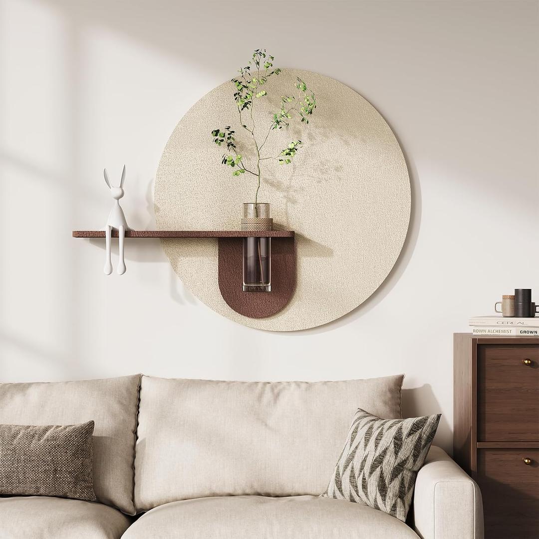 3D Textured Minimalist Round Neutral Wall Art for Living Room, 24x24 Inch, 31"L x 24"W