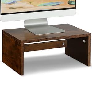 TEAMIX 14.2 inch Monitor Stand Riser, Wood Monitor Riser with Storage for Desk Small Monitor Stand TV/Screen/PC/Laptop Riser Computer Stand Desktop Shelf