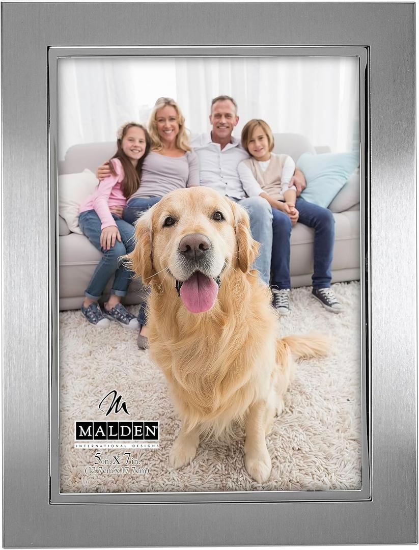 Malden International Designs 9054-57 Uptown Matte Silver with Silver Fashion Metal Frame, 5x7, Silver