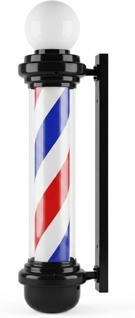 Barber Pole Light, 35 Inch Wall Mount Rotating LED Barber Pole Sign, Red White Blue Outdoor Weatherproof Barbershop Pole Light for Barber Shop, Salon, Storefront