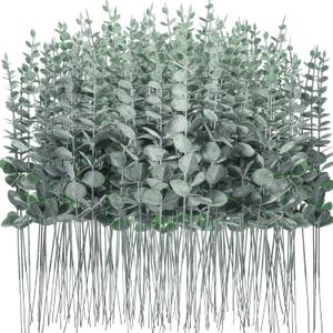 200 Pcs Eucalyptus Stems Faux Greenery Artificial Eucalyptus Leaves Decor Greenery Stems Branch for Wedding Centerpiece Flower Bouquet Farmhouse Home (Dark Green)