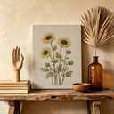 Framed Botanical Wall Art, Vintage Sunflower Canvas Decor, 16x24 Inch, 16.5"L x 24.4"W