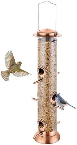 TrampgiK Metal Tube Bird Feeders for Outdoors Hanging,Finch Feeders for Outside,All Metal Brushed Copper Finishing,14 Inch 6 Port (Seed is not Included)